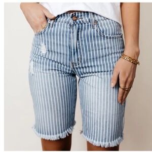 Böhme Denim Striped Bermuda
Shorts With Raw‎ Hem Size 0 / 23 NWT Railroad Stripe